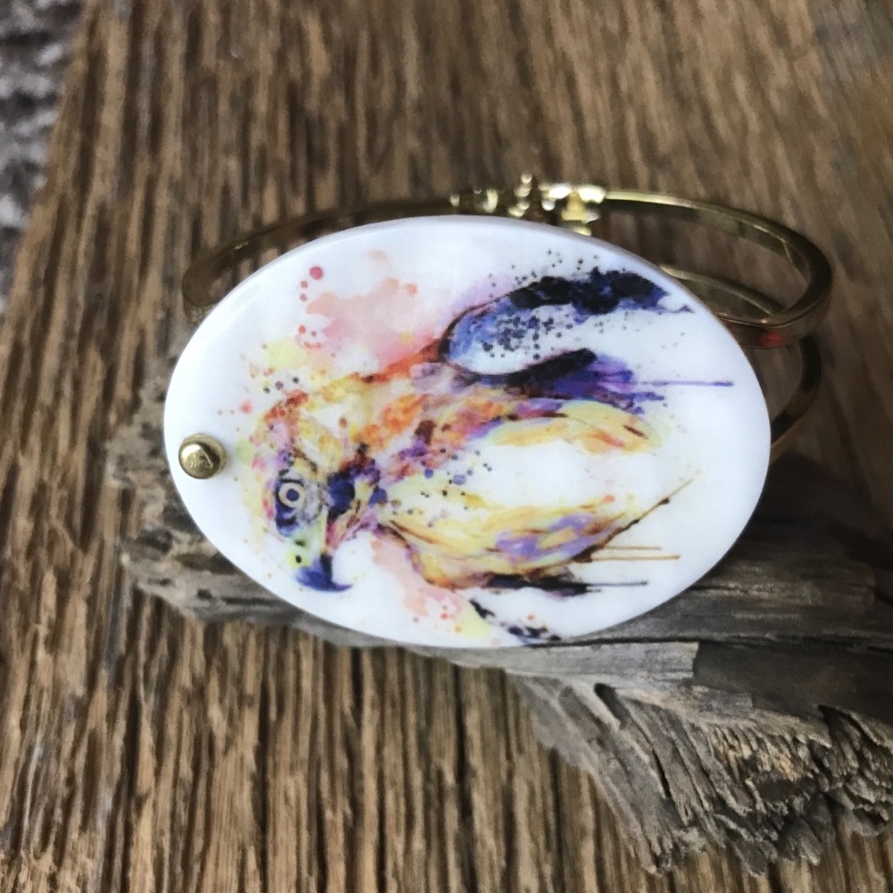 Hawk Watercolor Bracelet, Bird Watercolor Bangle View 3